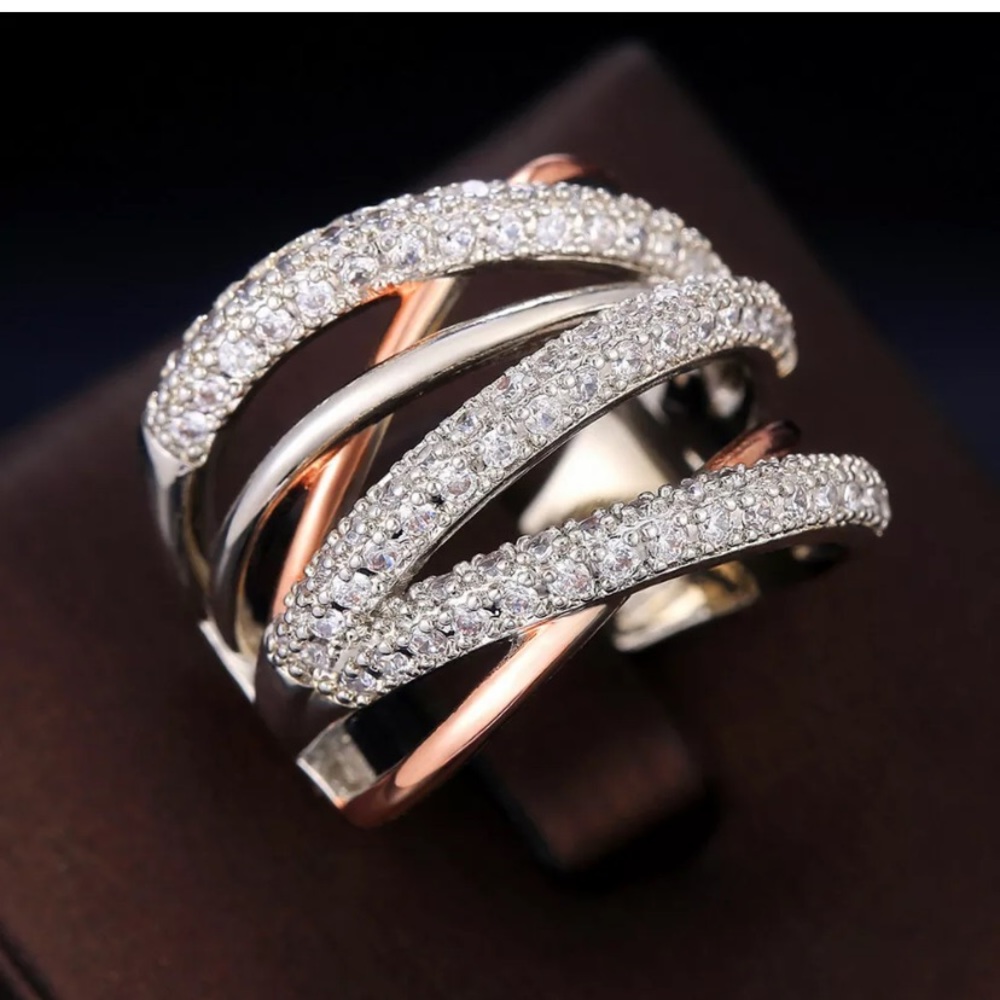 Luxury Two Tone 925 Silver Rings White Sapphire - Picture 5 of 5